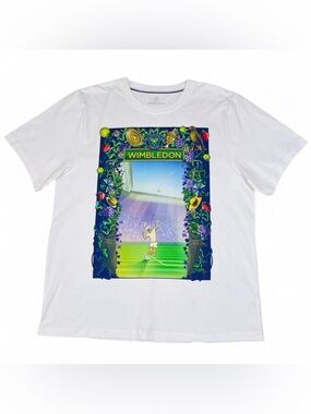 NWOT! Official Wimbledon Tennis Graphic White T-shirt Tee Men’s Sz XL/44” Chest